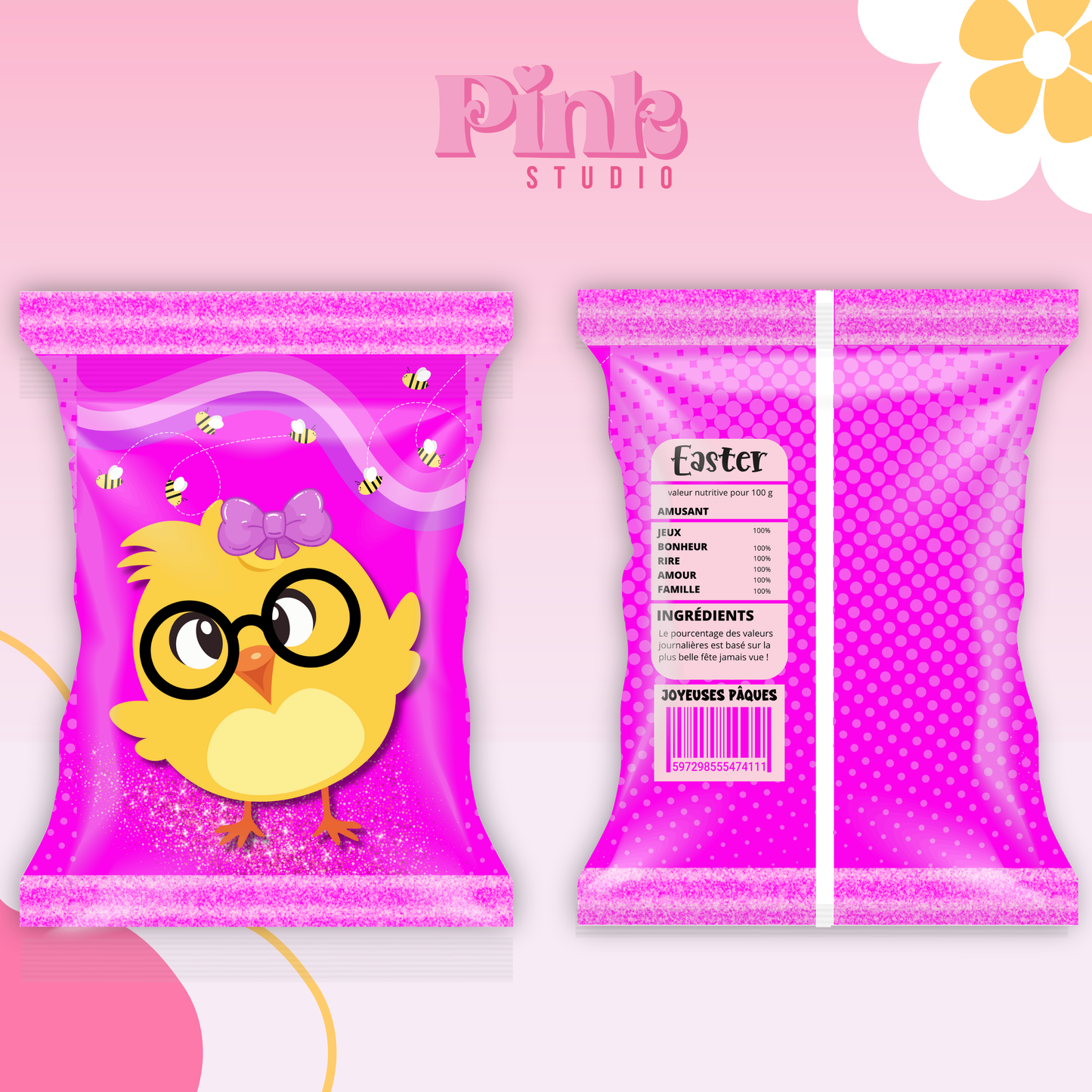 Chips bag - Poussin pink (Français,Español et English)