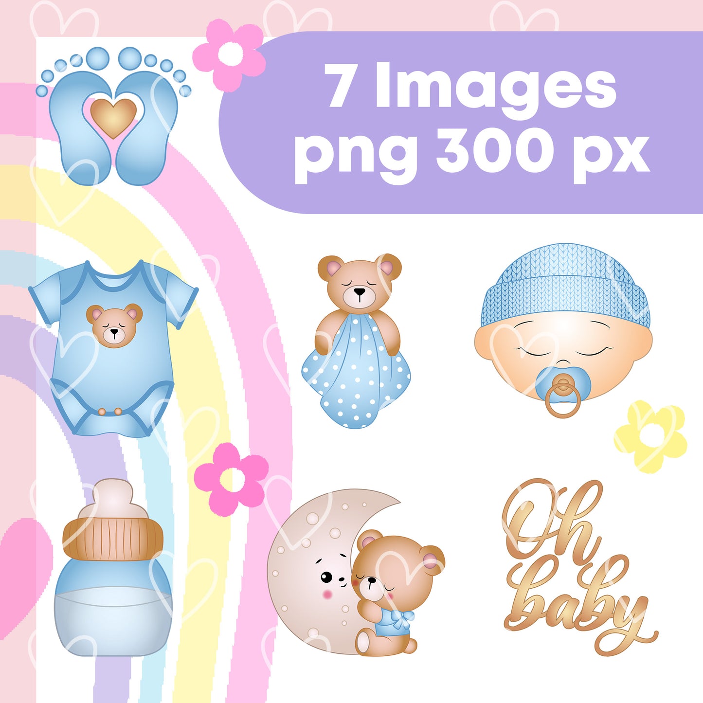 Paquete de imágenes de baby shower para niño en formato png de 300 px